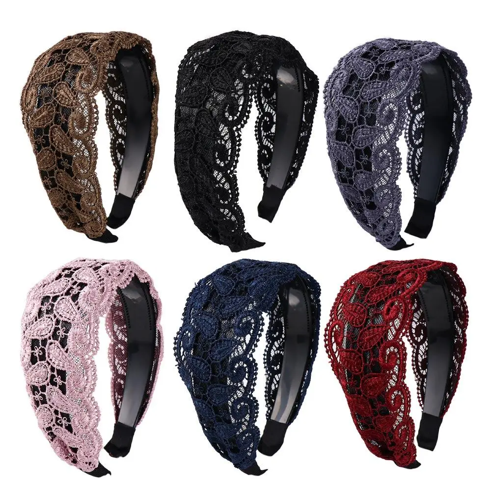 

Vintage Headwear Wash Face Hollow For Girls Wide Side Korean Head Wrap Headband Lace Hairbands Women Hair Hoop