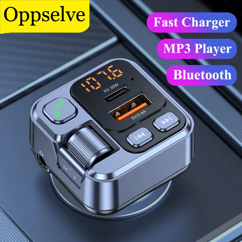 Car Fast Charging Bluetooth FM Transmitter USB Aux Audio Adapter With LED Display Mic-head MP3 Music Player Handsfree Playback