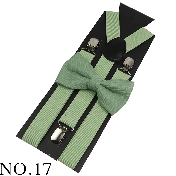Adjustable Elastic Leather Suspenders Bowtie Set Men Women Sage Green Braces Straps For Wedding Y-Back Shirt Accessories Gift