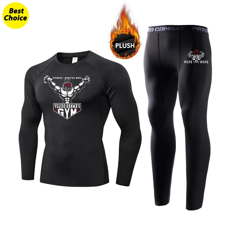 

Warm Fleece Lined Thermal Underwear Set for Men Stylish Anime Baki Hanma Print Long Johns Base Layer Top Bottom for Cold Weather