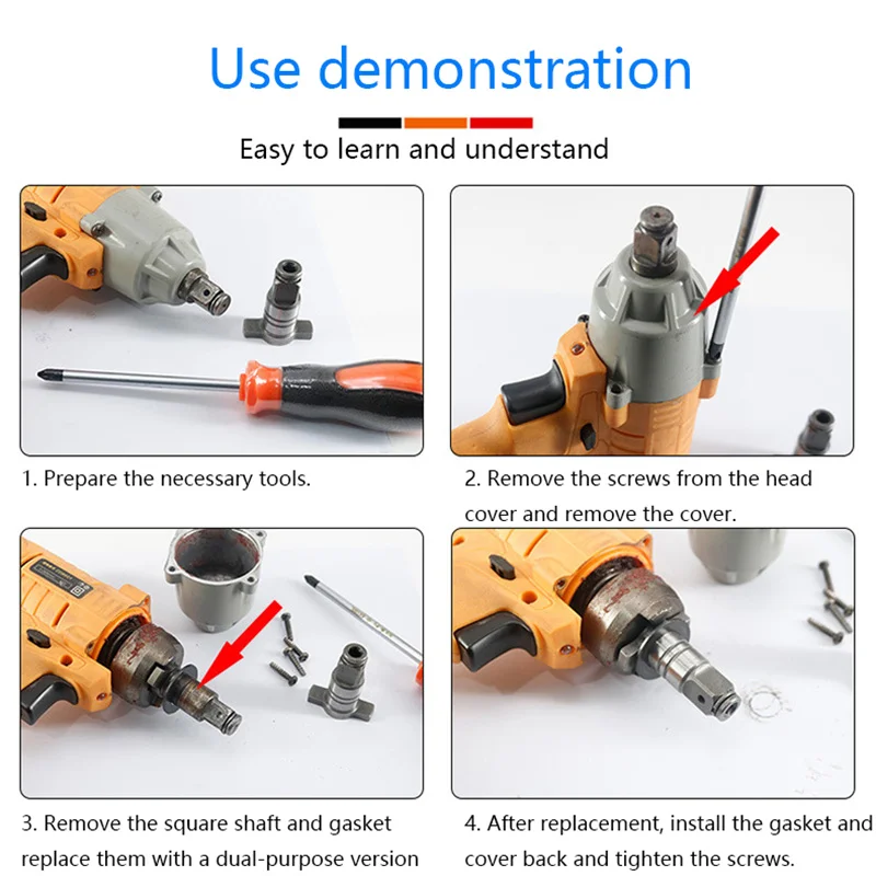1pc Spindle Anvil Replaceable Silver WU268 WU278 WU279 Electric Wrench for Power Tools Conversion Head Dual-purpose Square Axis 4
