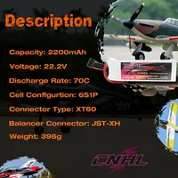 2pcs CNHL 6S Lipo Battery 2200mAh 22.2V 70C With XT60 Plug For RC Airplane Quadcopter Helicopter Drone FPV Car Boat Racing Hobby 2