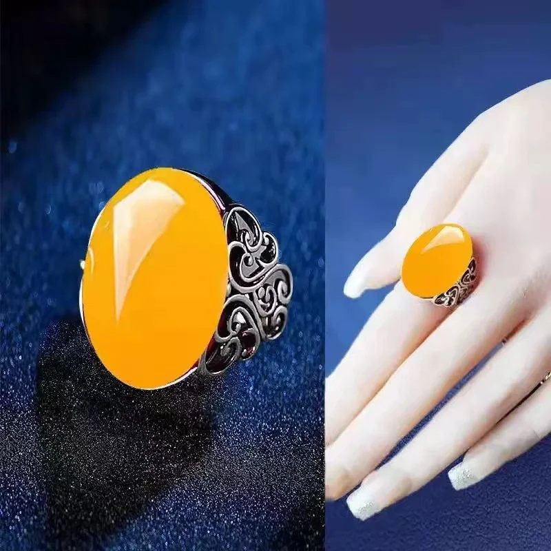 Crystal Rings Stone Rings Fashion Rings Fashion Ring Finger Rings Metal Rings Wu's Red Agate Chalcedony Ancient Silver Color Open Ring Female Crown Rhinestone Ring Hollow Butterfly Adjustable