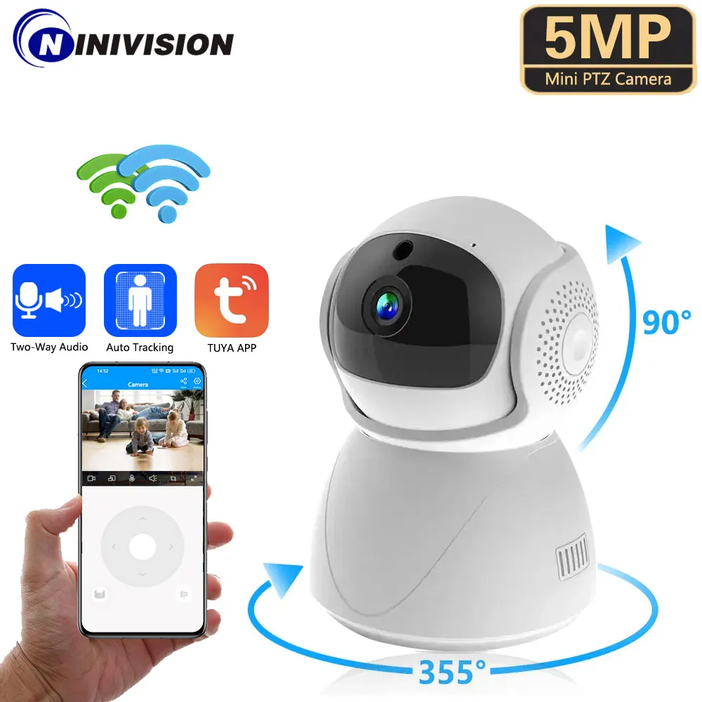 

5MP Tuya Smart Mini PTZ WiFi IP Camera IPrivate Mode Indoor Wireless Security Home CCTV Surveillance Camera 2MP Auto Tracking