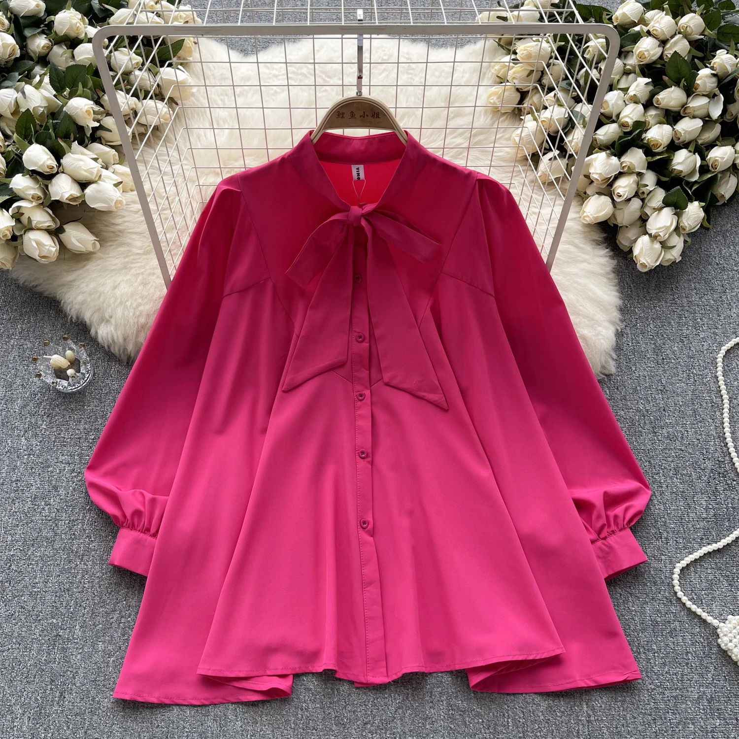 

Женская рубашка с длинными рукавами SuperAen, осенняя Свободная рубашка с бантом в стиле ретро