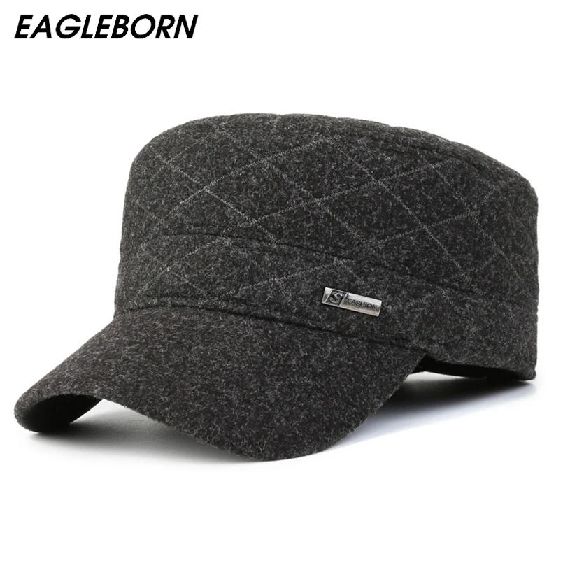 

New Military Cap Men Winter Hat Thickened Ear Protection Hat Military Cap Men Cap Dad Hat Warm Tweed Cap Cotton Cap Flat Top Hat