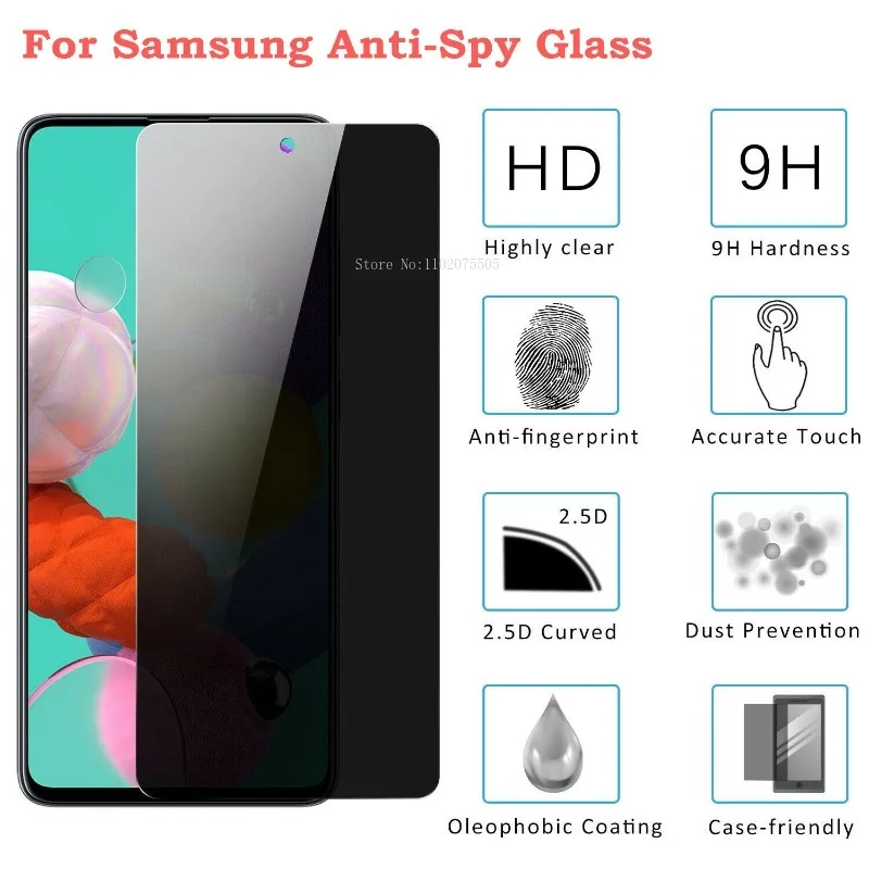 

2Pcs Privacy Tempered Glass For Samsung Galaxy A91 A71 A72 A51 A52 A31 A21s Private Screen Protector For A90 A70 A30 A50 Glass