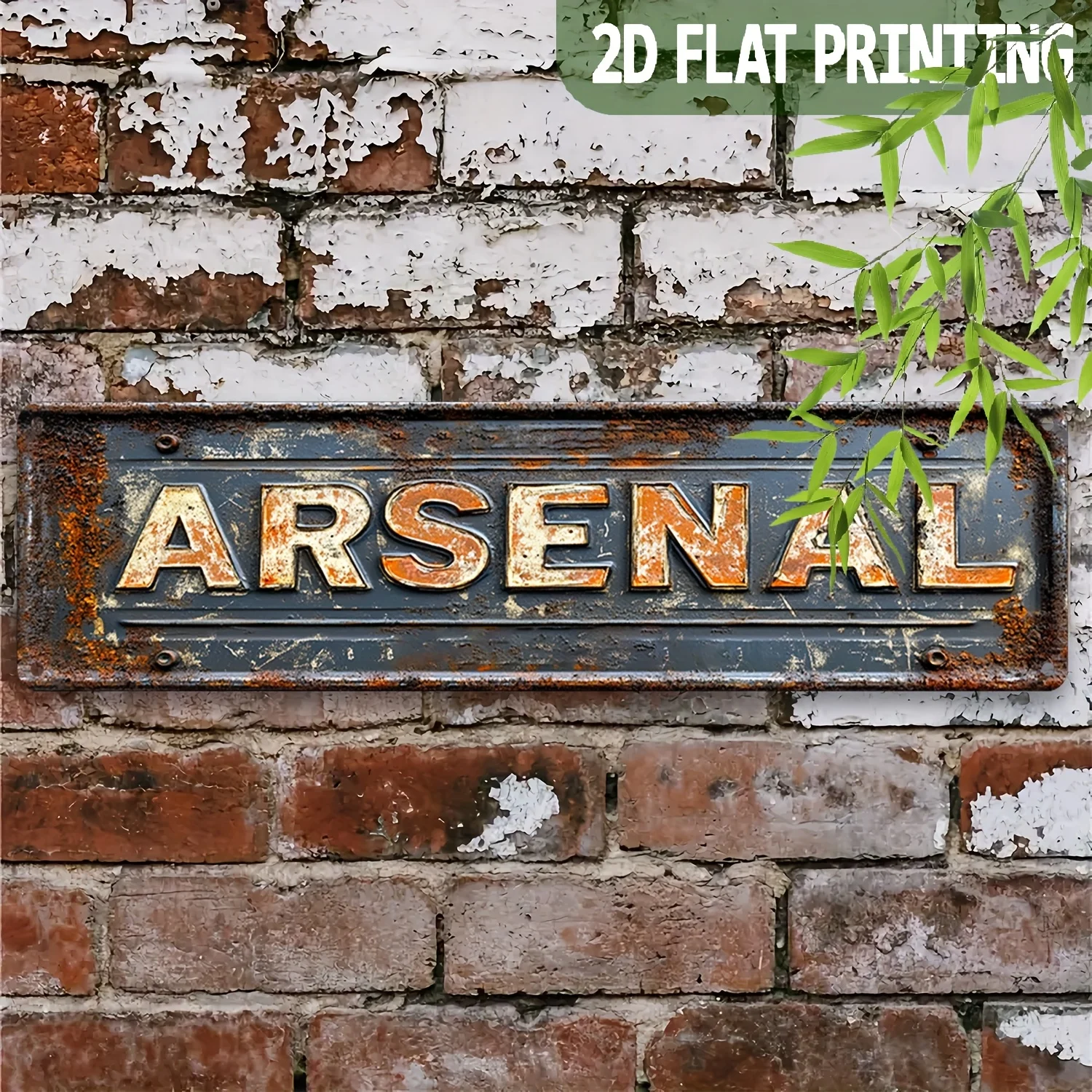 2D 플랫, 1개입 ARSENAL 알루미늄 장식 패널 15.7x3.9인치 - 빈티지 벽화, 소박한 오렌지색과 디자인, 가정에 딱 맞습니다.