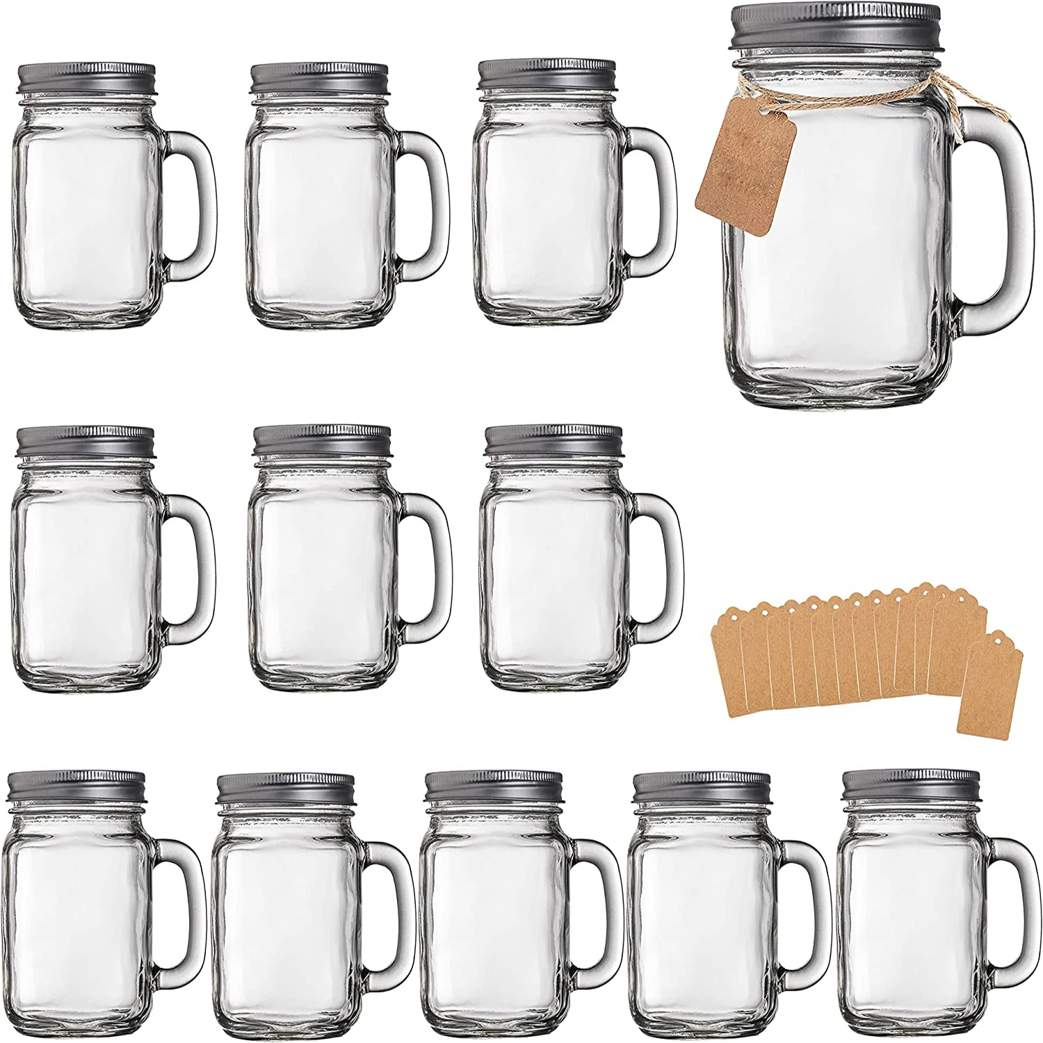 

Mason Jar Cups, Mason Jars With Handle And Lids, Mason Jar Drinking Glasses, Glass Mason Jar Mugs 450ML –4Pack