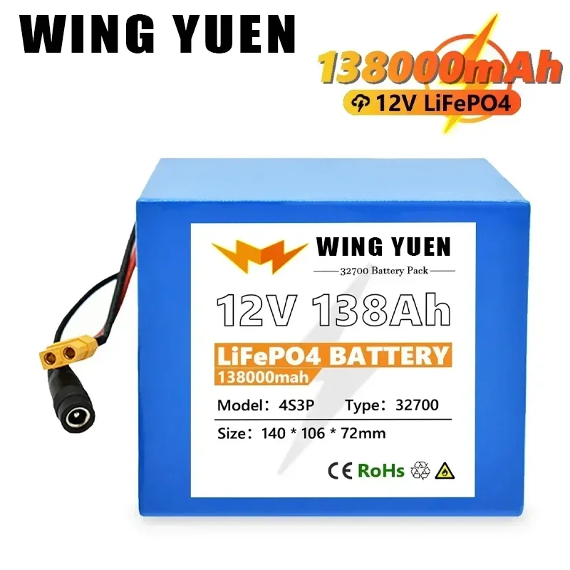 

32700 Lifepo4 Battery Pack 4S3P 12.8V 138000mAh 4S 40A 100A Balanced BMS for Electric Boat and Uninterrupted Power Supply 12V