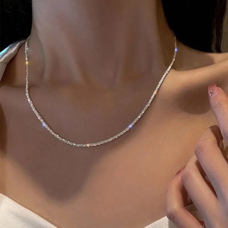 

Сверкающее серебряное ожерелье-чокер на цепочке до ключиц ожерелье для женщин ювелирные изделия на шею Свадебные аксессуары 2023