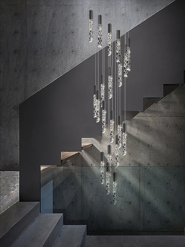 Villa Duplex Crystal Pendant Lamp Rotating Staircase Long