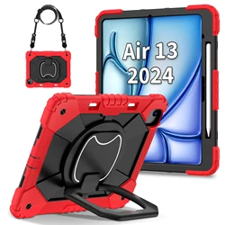 Durable Shockproof Tablet Case with Built-in Kickstand & Shoulder Straps for iPad Air 13 (2025) (Red black)