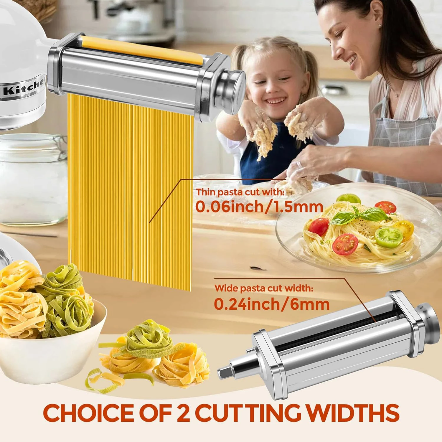 Stainless Steel Spaghetti Cutter for Kitchen Aid Pasta Attachment for KitchenAid Stand Mixers Noodle Makers with Brush Kitchen