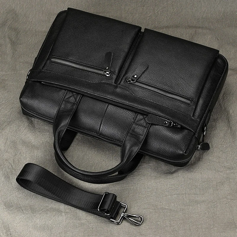Men's Business Briefcase Fit 15" PC Genuine Leather Handbag Real Leather Male Laptop Handbag A4 Office Man Crossbody Bag 4