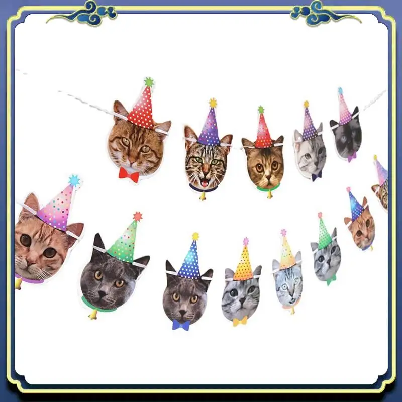 Pet Birthday Banner Cartoon Cute As Shown Paper Cat Dog Birthday Party Hanging Banners