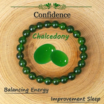 Natural Chalcedony Round Bead Bracelets Women Green Jade Gemstone Single Circle Bracelets Reiki Healing Energy Balance Jewelry