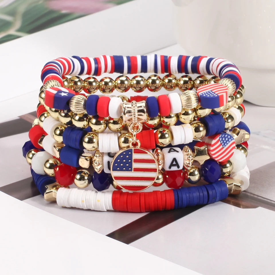 Red White Blue Accessories 4th Of July Bracelets 6-Pack - Red White Blue Patriotic Beaded Bracelets With Charms Patriotic Jewelry Red White Blue Accessories 4th Of July Bracelets 6-Pack - Red White Blue Patriotic Beaded Bracelets With Charms Patriotic Jewelry