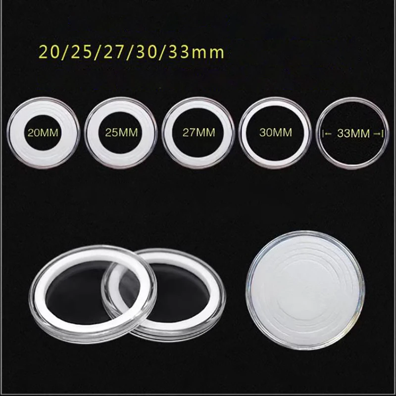 60Pcs Clear Transparent Coin Capsule Holder 33mm Round Boxed Coin Holder Plastic Storage Collectable Display Cases with capsules 2