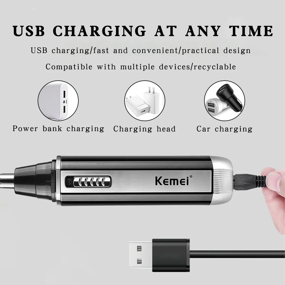 Kemei Electric Nose Hair Trimmer For Men and Women Ear Neck Eyebrow Trimmer All-in-one Shaver Clean Trimmer Razor Remover Kit 6