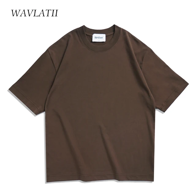 WAVLATII Oversized Summer T shirts for Women Men Brown Casual Female Korean Streetwear Tees Unisex Basic Solid Young Cool Tops 5