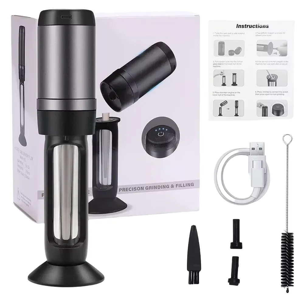Herb Grinder 2 In 1 Portable Electric Dry Herb Grass Grinder Cone Paper Funnel Machine kit for Cutting Tobacco Pipes Smoking Accessories