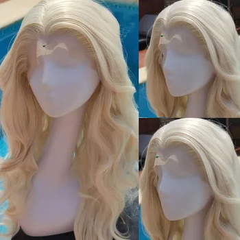 Synthetic Hair Blonde Body Wavy Soft Natural Hairline Straight Lace Front Wigs With Baby Hair Daily Wig For Women Soft