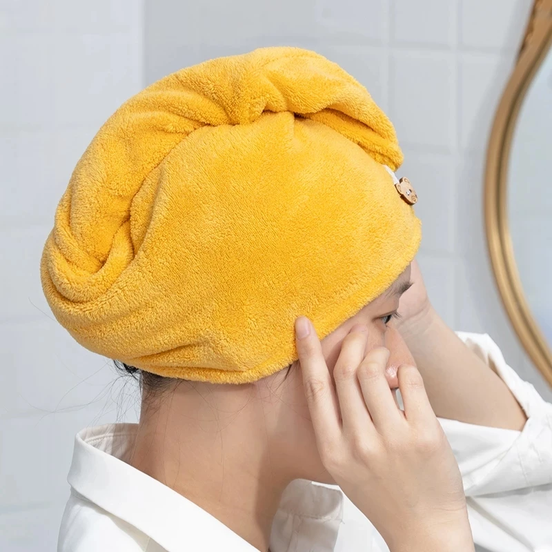 Microfiber Hair Towel,Super Absorbent Hair Towel .Care Cap with Button.Wrap Fast Drying Hair Wraps for .Women Bathroom Accessori 3