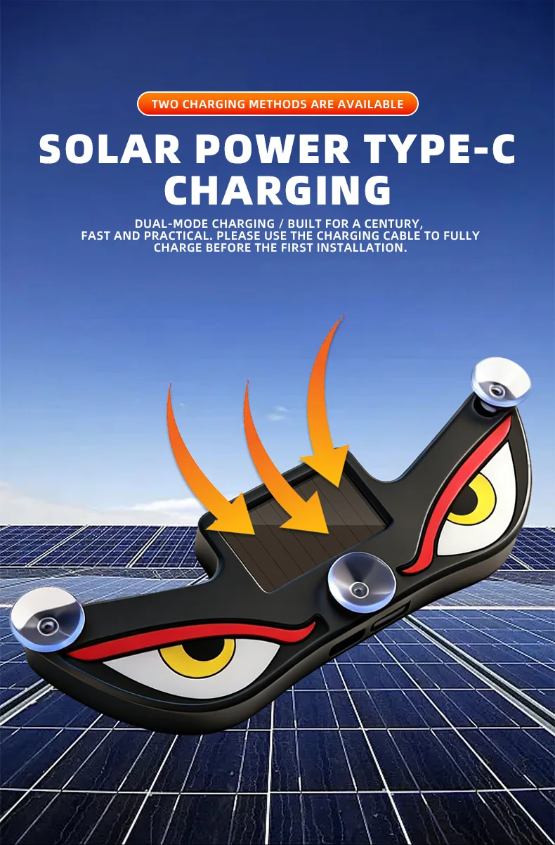Solar Powered Car Neon Light Wireless Cool DEMON EYE Led Ambient Light Suction Cup USB Rechargeable Atmosphere Breathing Lamp