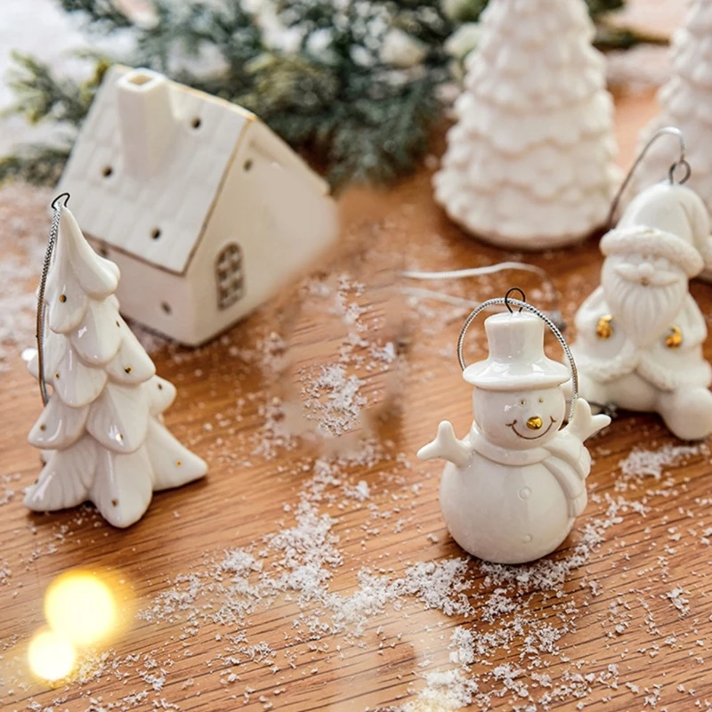 Seasonal White Ceramic Tree Decoration Farmhouses Ceramic Christmas Themed Ornament Gifts Tree Hanging Decoration christmas decorations