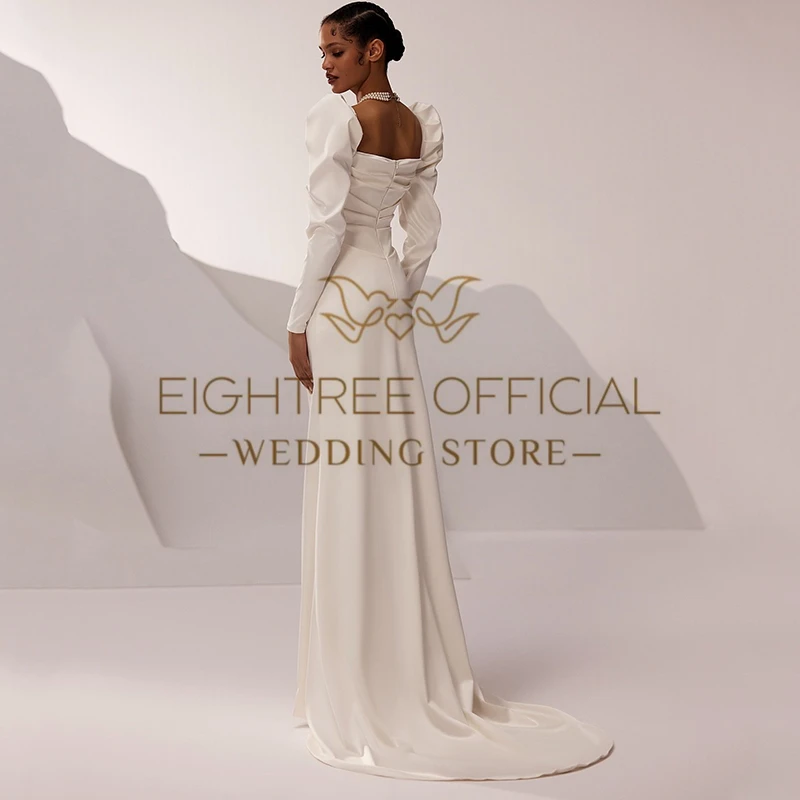 Eightree Women Mermaid Wedding Dresses Long Sleeves Square Collar Satin Wedding Gowns Boho Bridal Prom Dress bestidos de novia 2
