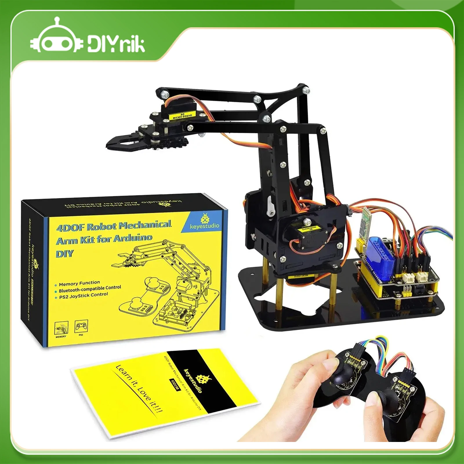 Keyestudio 4DOF Robot Arm Kit Pack Acrylic PS2 Mechanical Claw Toys for Arduino Robotic Arm Kit DIY Smart Robot STEM Programming