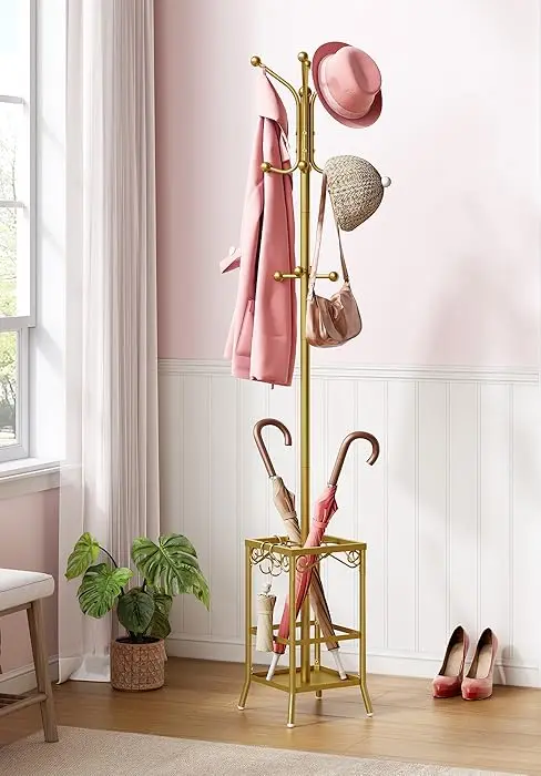 gold coat rack with umbrella stand