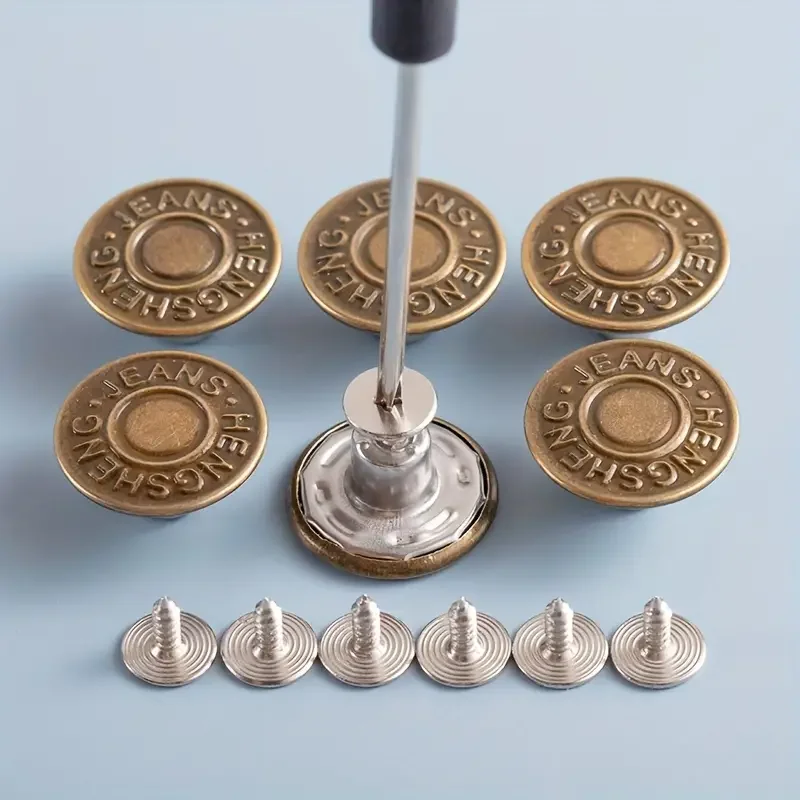 10PCS Adjustable No-Sew Bronze Jeans Buttons - Durable Metal Denim Clothes...