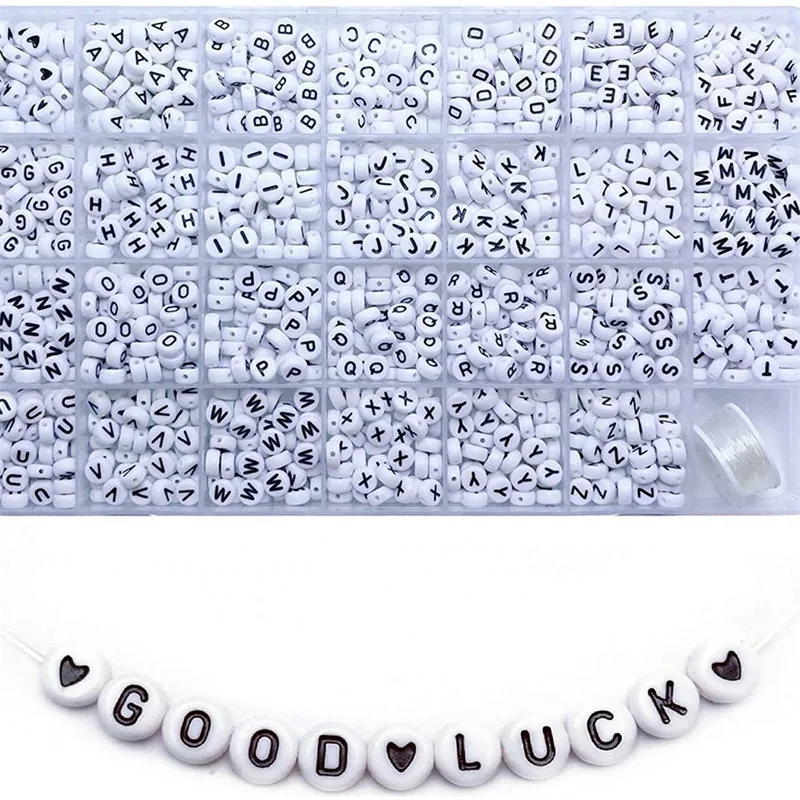 Acrylic English Alphabet Letter Beads 1400pcs/Box Set Kits With Stretch Cords For Bracelets Jewelry Accessories