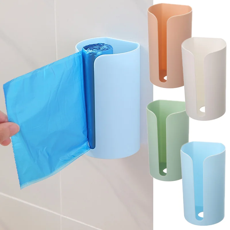 

Wall Hanging Nail-Free Plastic Garbage Bag Holder Mounted Trash Bag Storage Box Cotton Pad Container Kitchen Plastic Bag Deposit