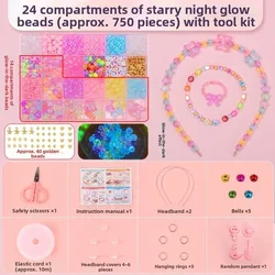 DIY Handmade Beaded Jewelry Craft Kit - Creative 24 - Grid Acrylic Beads for Cute Kawaii Bracelet Making (Set C)