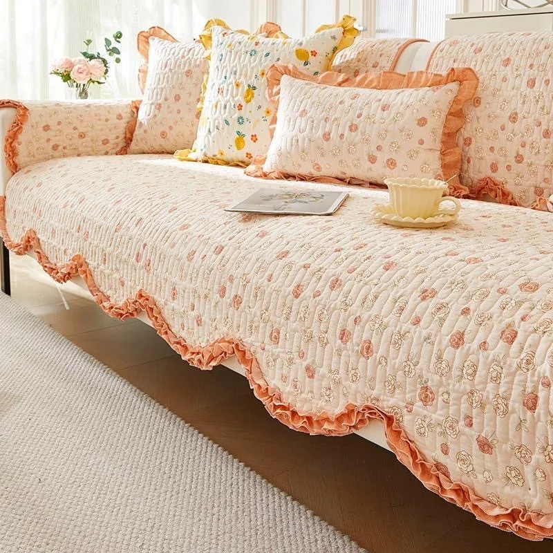Korean Style Floral Sofa Cushion Sofa Cover Slip Resistant Slipcover Seat Sofa Towel Dust Cover Towel Couches for Living Room 6