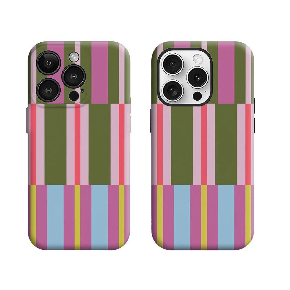 Luxury Double-Layer Phone Case with Colorful Geometric Stripes