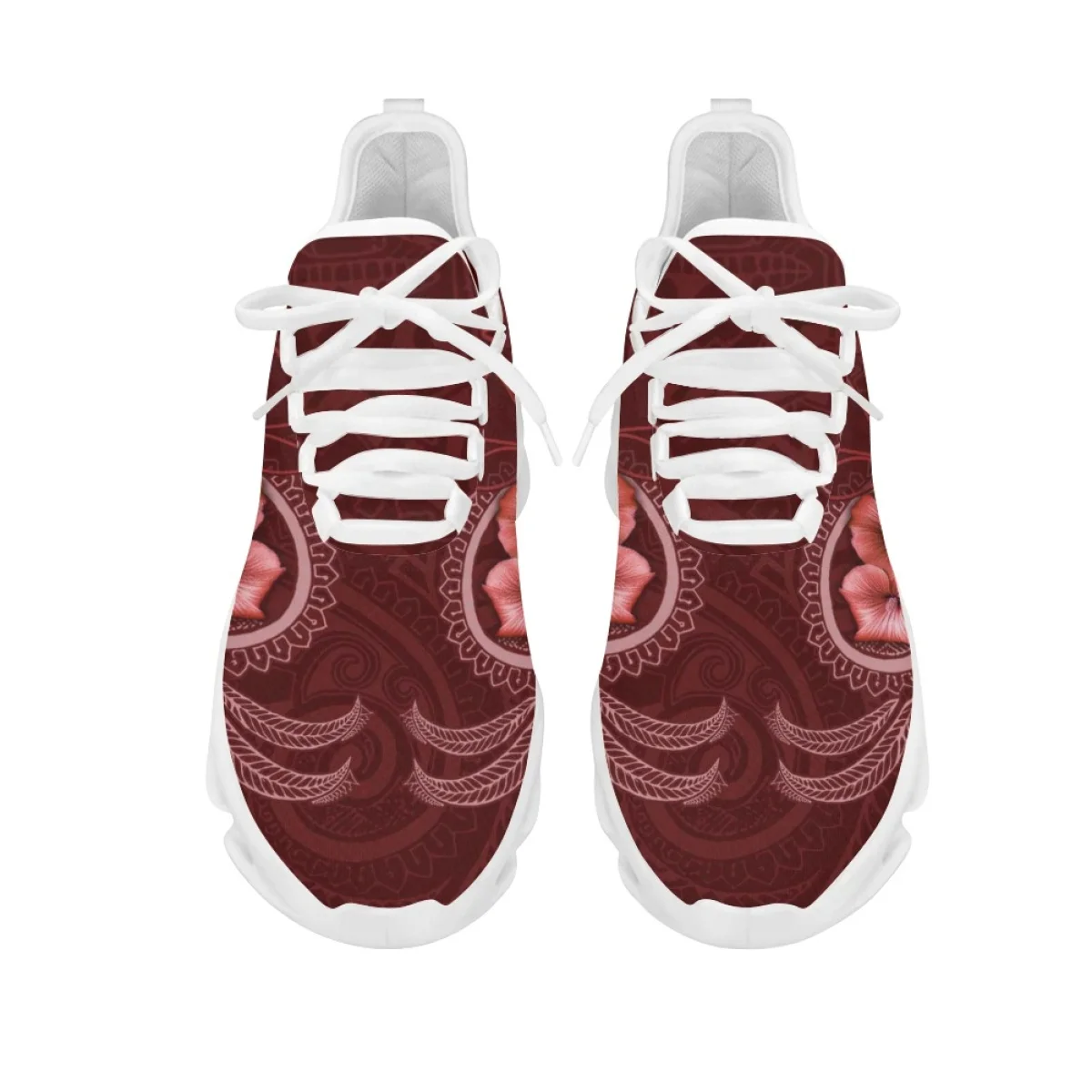 INSTANTARTS Lightweight Lace-up Sneakers Polynesian Hibiscus Print Round Toe Casual Mesh Swing Shoe Summer Mesh Cushion Footwear