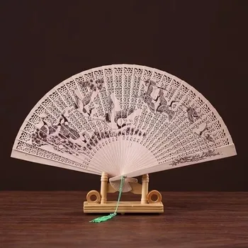 Fragrant Wood Fan Carved Double-sided Hollow Folding Fan Chinese Style Classical Women's Artistic Fan Gift Box Random Pattern 2