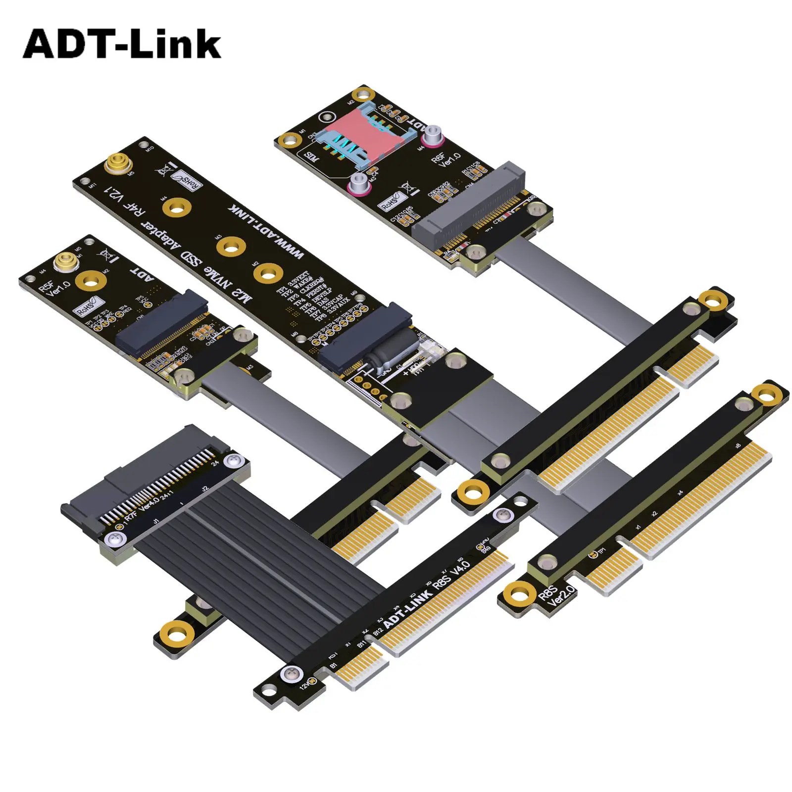 

ADT Customize PCI-E 3.0 4.0 x8 to M.2 NVMe M.2 WiFi U.2 SFF-8639 SSD Mini-PCIe Extension Cable Gen4 Gen3 Female chassis r model