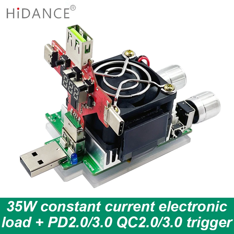 35W constant current double adjustable electronic load tester + PD2.0/3.0 QC2.0/3.0 triggers quick voltage USB tester aging discharge electronic load tester