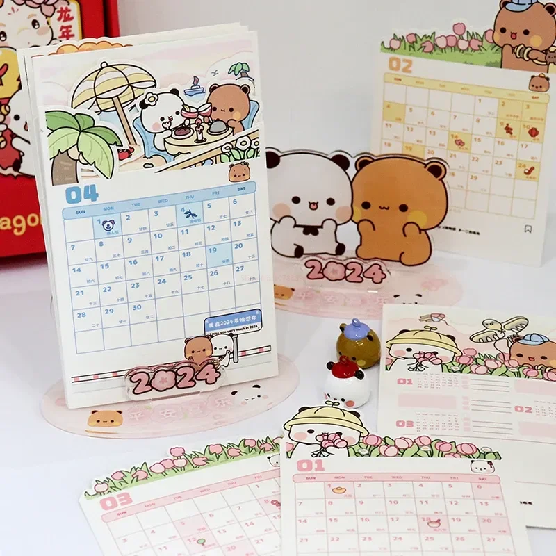 2024 Edizione Limitata Cute Honey Peach Cat Yier Bubu Calendar Lunar Acrilico Staffa Calendario Da Lavoro Blocco Note Regalo Regalo Di Compleanno