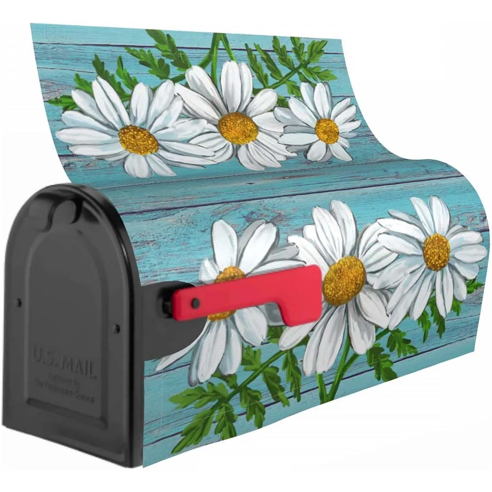 1pc Daisy Flowers Magnetic Mailbox Cover Floral Spring Summer Pattern Buckle Post Box Cover Wraps Standard For Garden Yard Decor