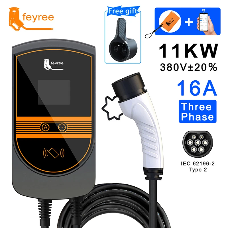 Wallbox 11KW Type2 Cable EV Charger 16A 3 Phase Electric Vehicle Car Charger Wall-mounted Electric Vehicle Charging Station EVSE