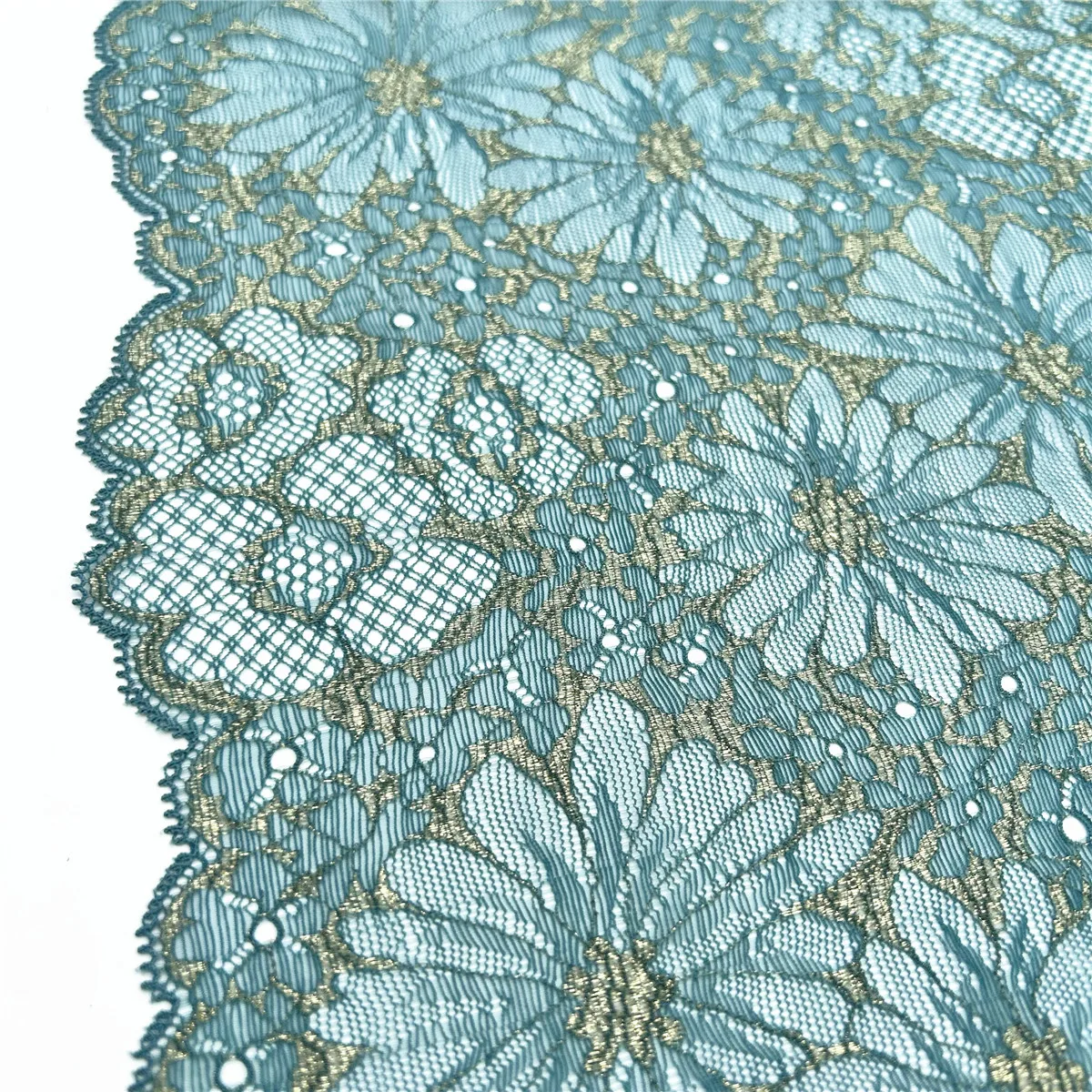 3y/lot Width 23cm Green With Gold Elastic Stretch Lace Trim 4