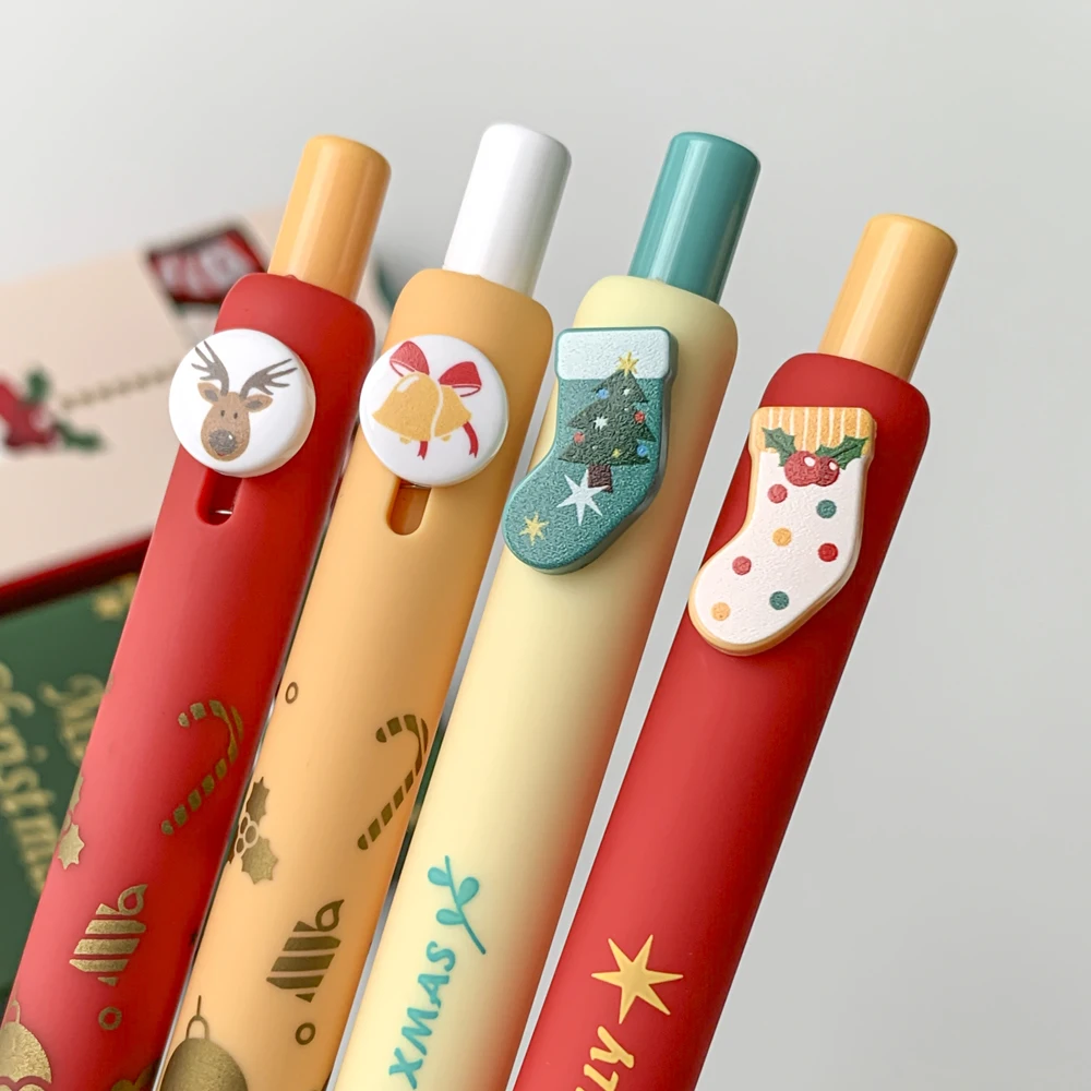 4 Pcs/Set Creative Christmas Gel Pen High-Aesthetics 0.5mm Black Merry Christmas Gel Ink Pen for School Student Office Supplies