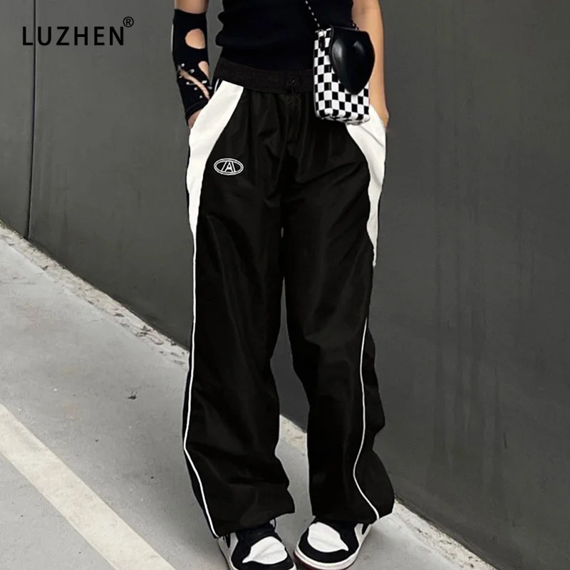 

Уличная одежда, женские спортивные брюки в полоску с эластичным поясом, базовая спортивная одежда, повседневные мешковатые брюки на шнуровке Y2k для бега