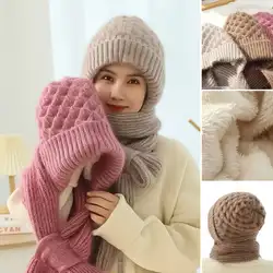 Fashion Women Hat And Scarf Winter Warm Knitting Squirrel Velvet Snow Cap Plush Ear Protection One-Piece Knitted Scarf Hats 2023